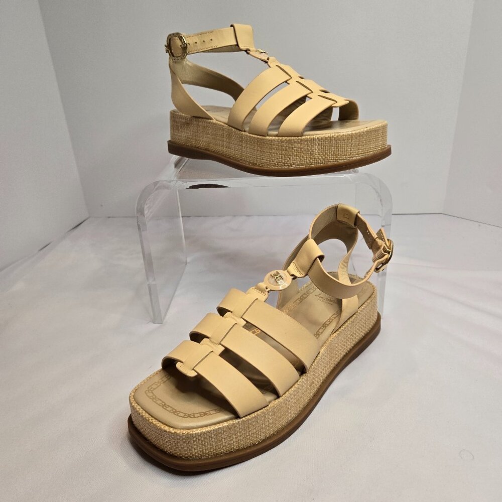 SAM EDELMAN Women's Naima Sandal Open Toe Platform Wedge Sz 8 Bleach Wheat